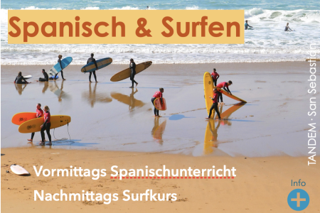 Kombination aus Spanischunterricht und Surfen